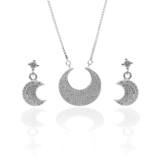 Crescent Moon Shaped Pendant Necklace and Earrings Set - ARJW1001RD ARCADIO