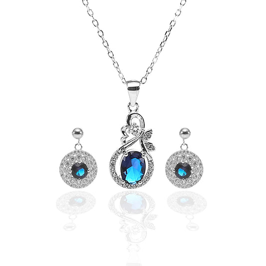 Designer Sapphire Necklace and Earrings Set - ARJW1008RD ARCADIO