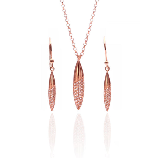Edgware Pave Drop Pendant Necklace and Earrings Set - ARJW1028RG ARCADIO