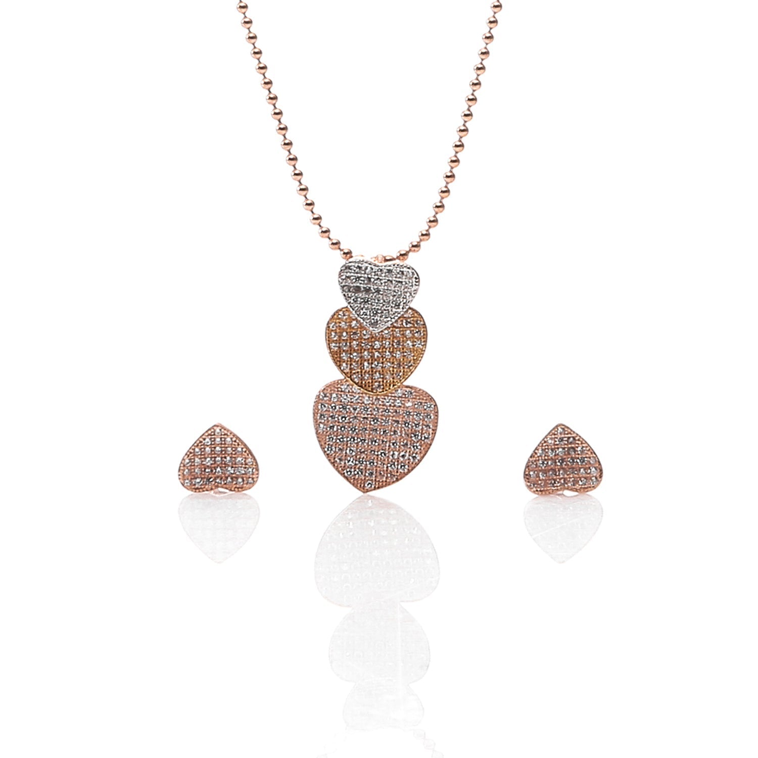 Eternal Heart Elegance Drop Pendant Necklace & Earring  Set - ARJW1020RG ARCADIO