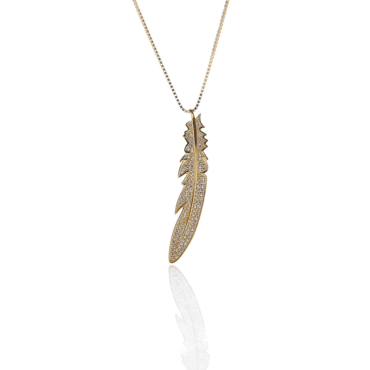 Feather Pendant Necklace and Earring Set - ARJW1015GD ARCADIO