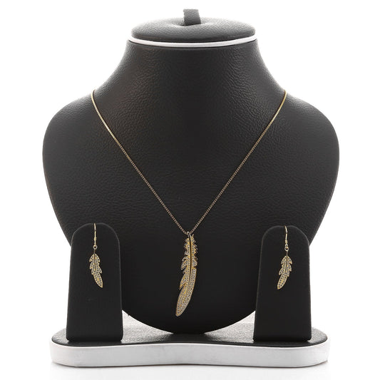 Feather Pendant Necklace and Earring Set - ARJW1015GD ARCADIO