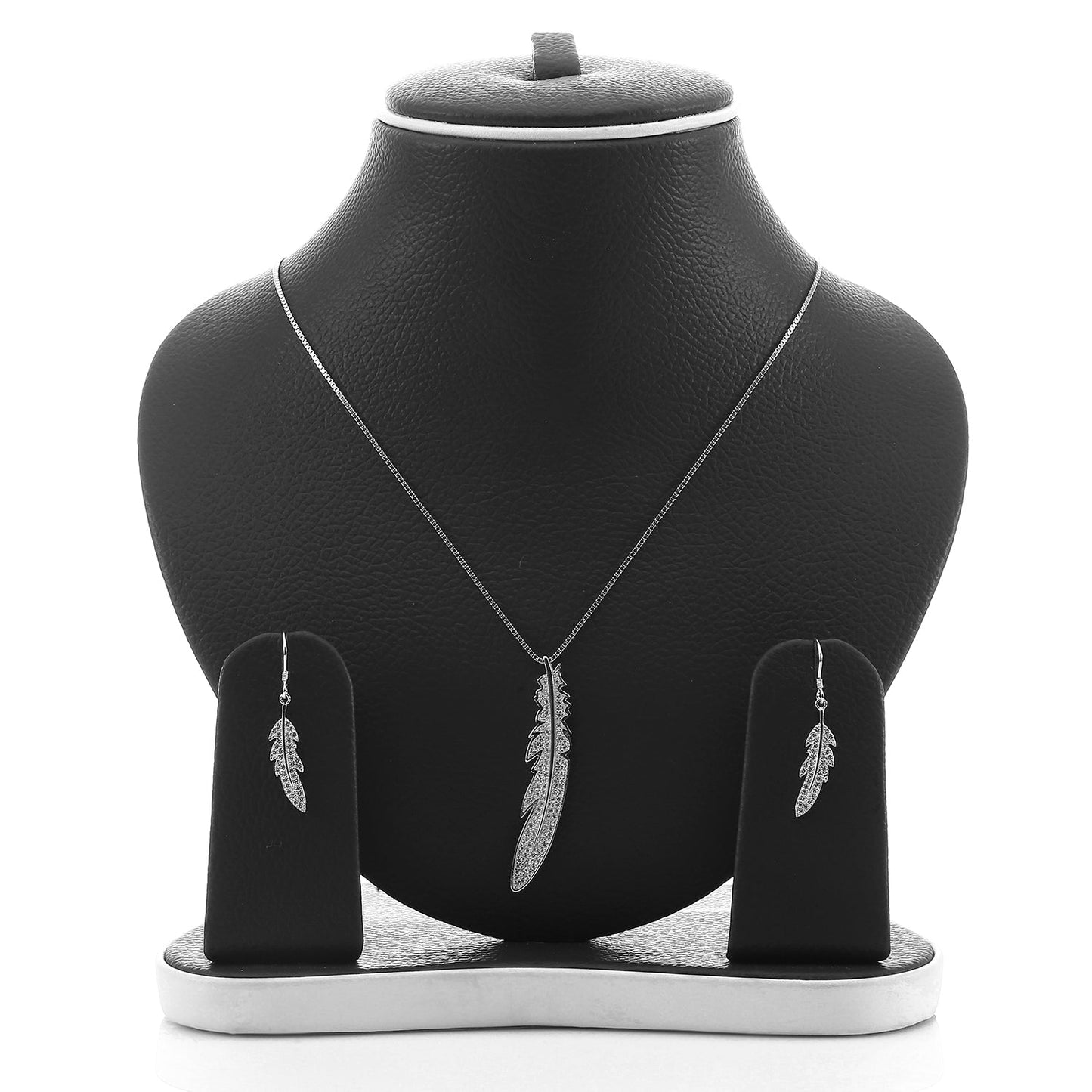 Feather Pendant Necklace and Earring Set - ARJW1015RD ARCADIO