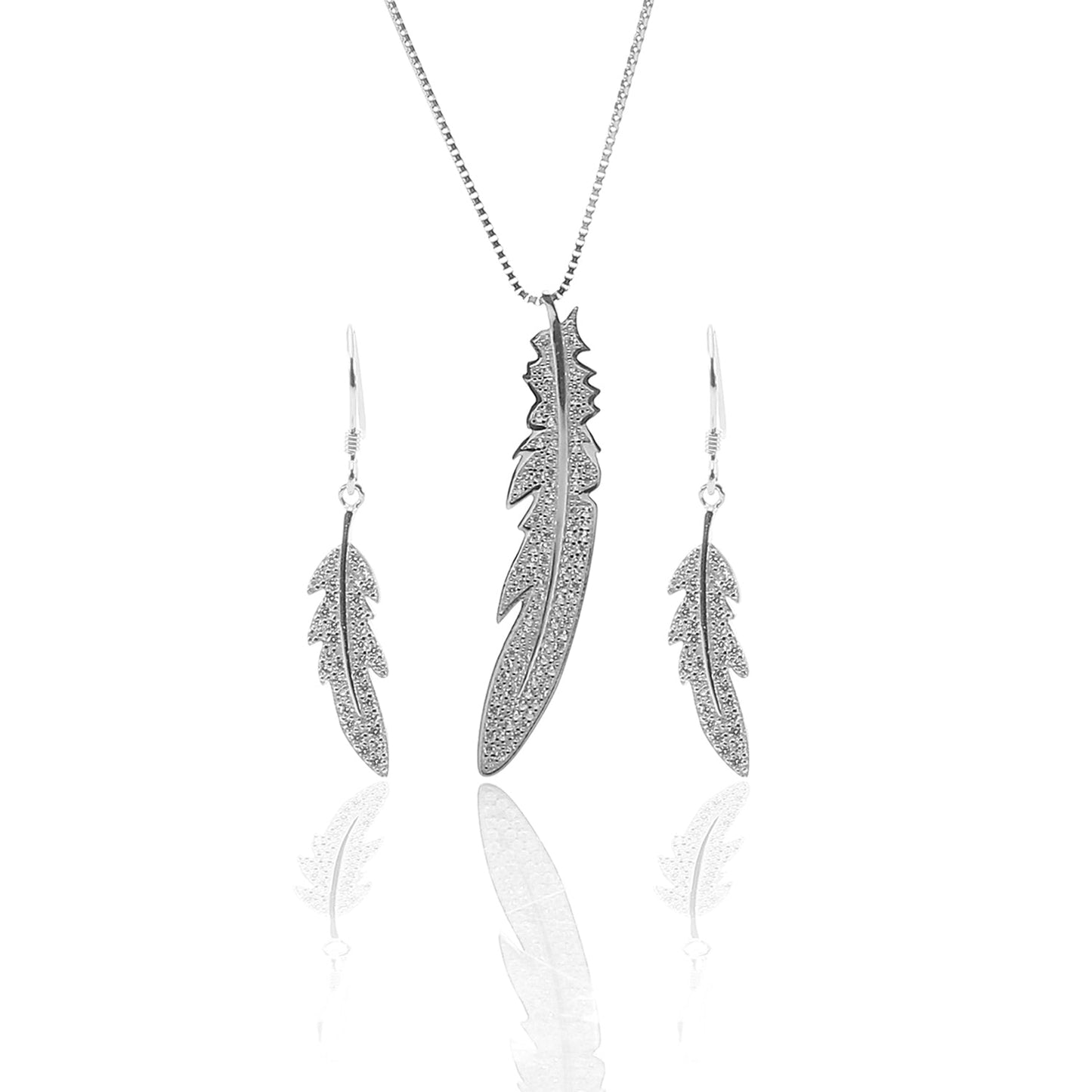 Feather Pendant Necklace and Earring Set - ARJW1015RD ARCADIO