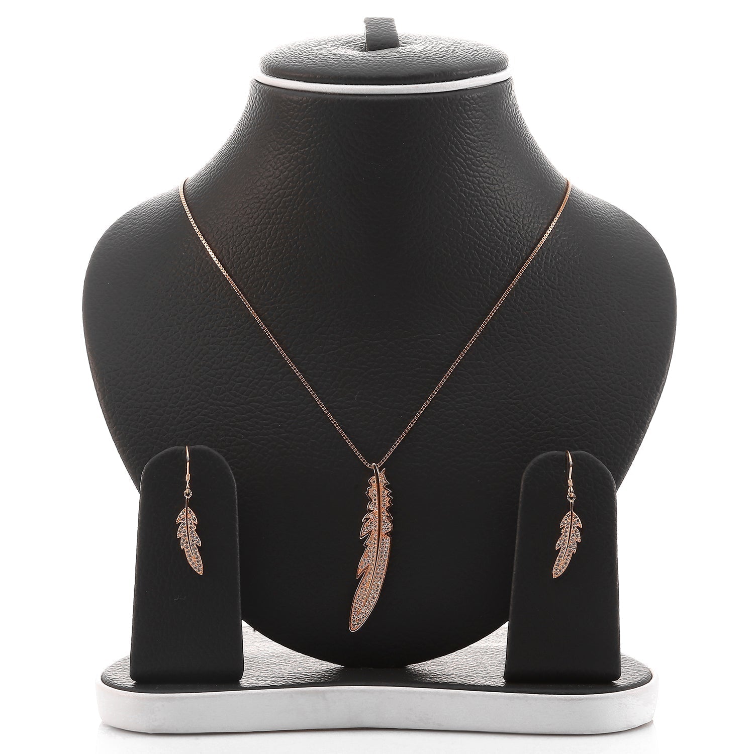 Feather Pendant Necklace and Earring Set ARJW1015RG ARCADIO