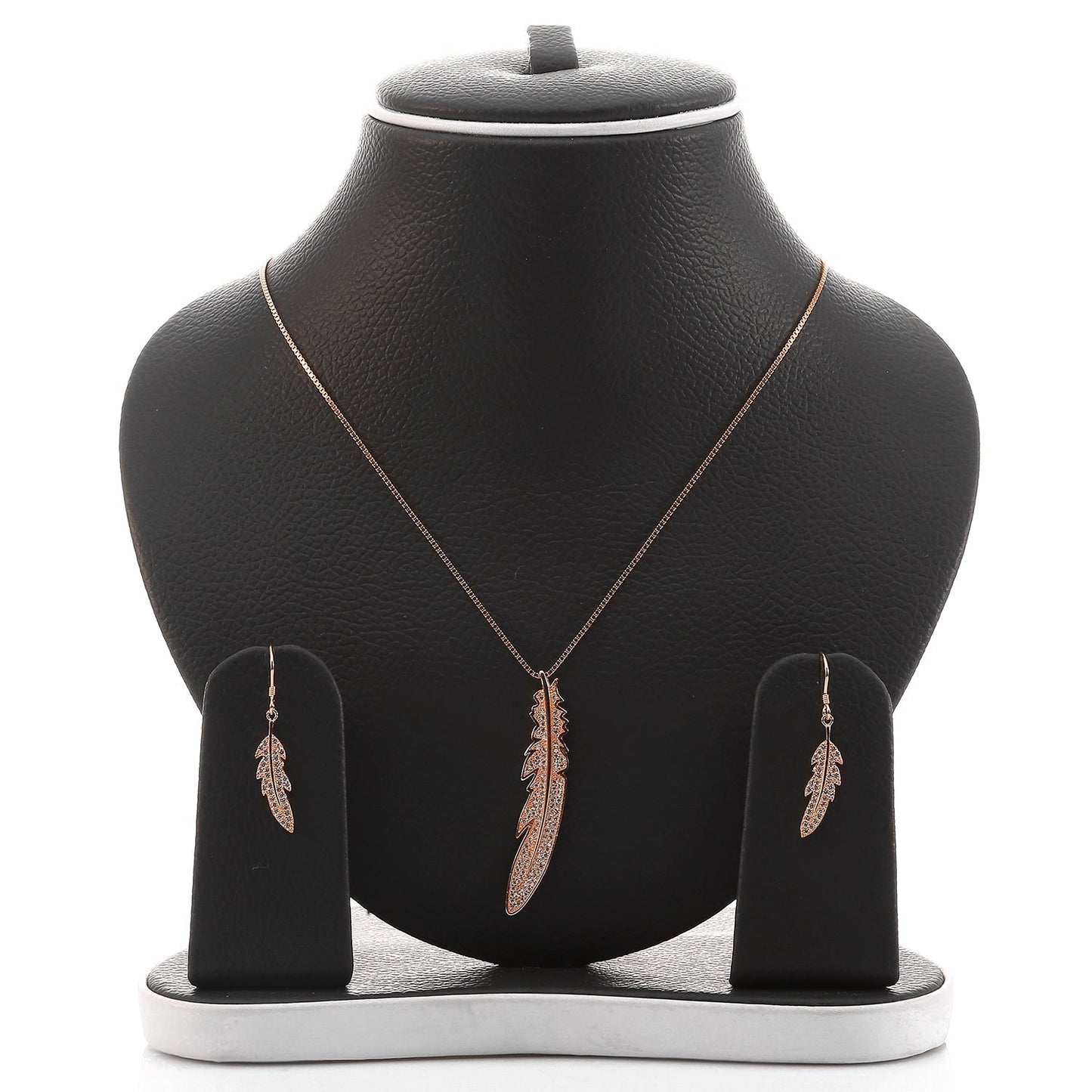 Feather Pendant Necklace and Earring Set - ARJW1015RG ARCADIO