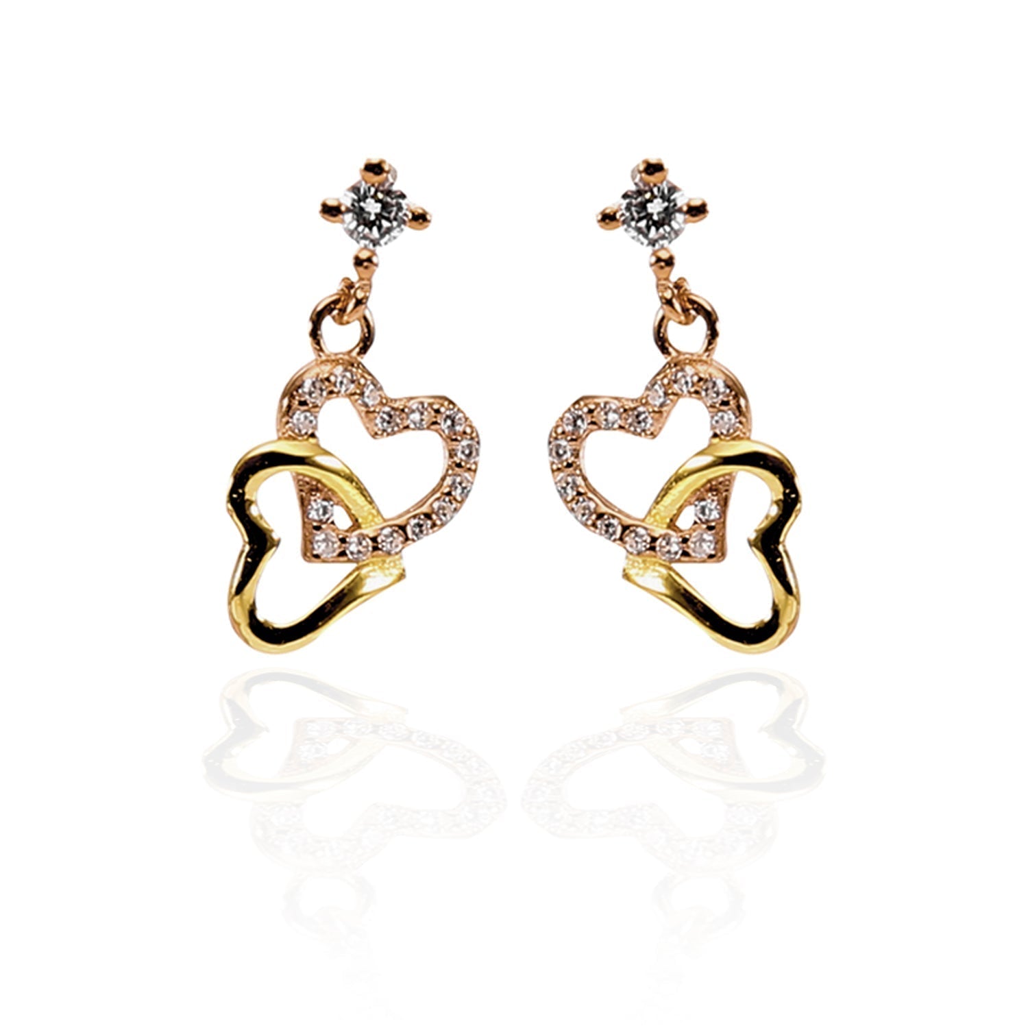 Forever Love Interlocked Heart Pendant Necklace and Earrings Set - ARJW1004GD ARCADIO