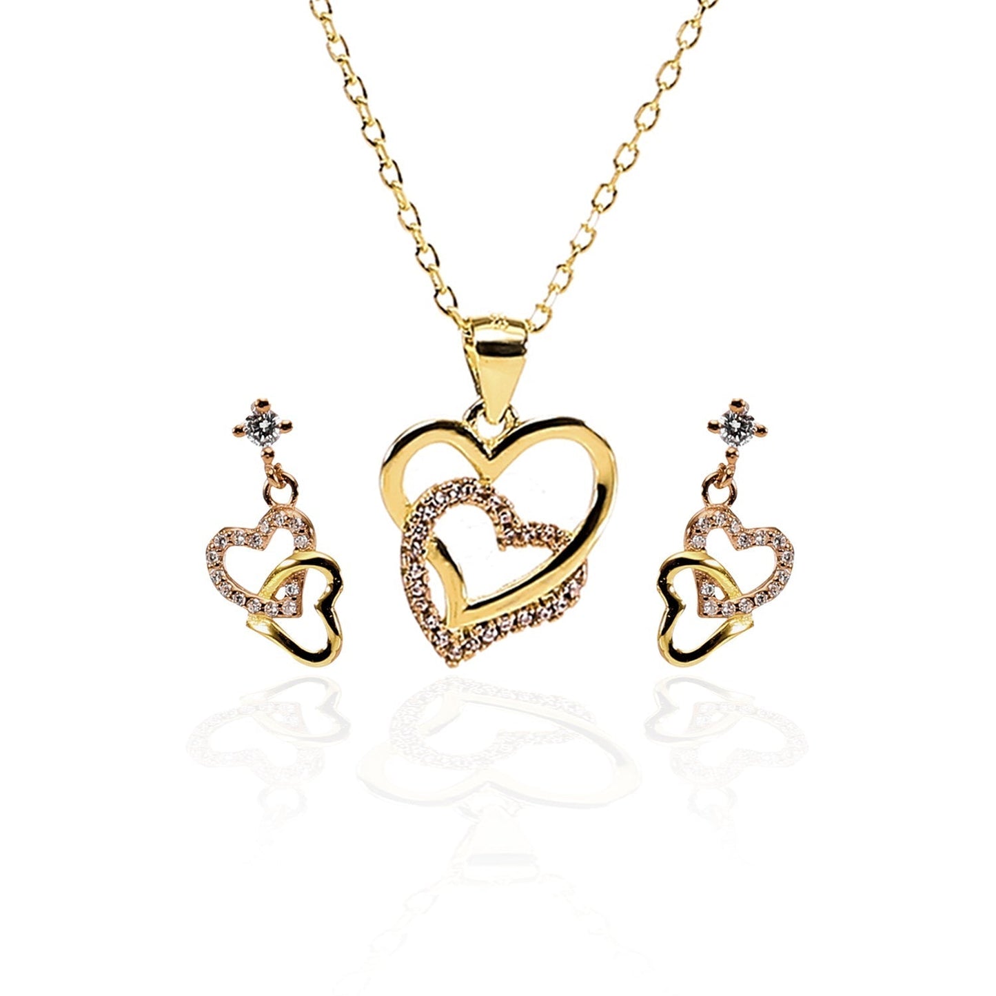 Forever Love Interlocked Heart Pendant Necklace and Earrings Set - ARJW1004GD ARCADIO