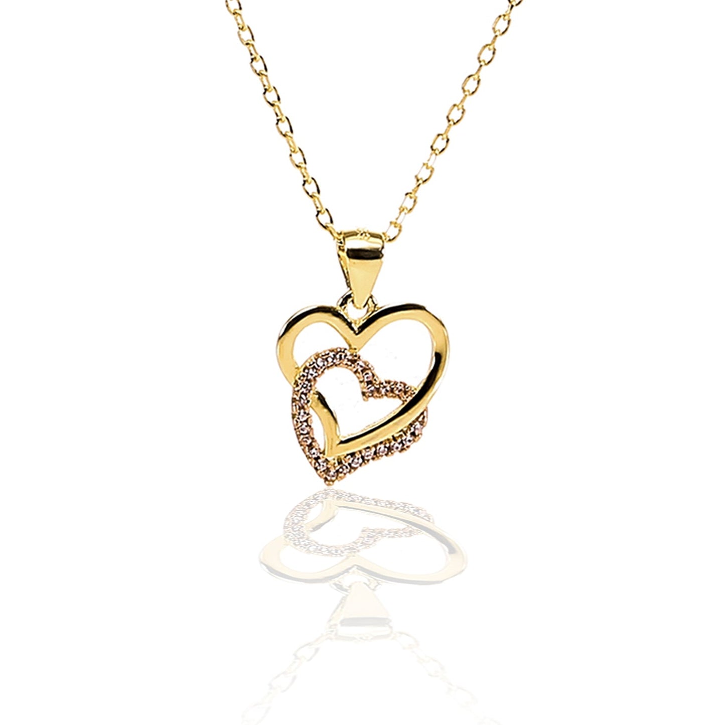 Forever Love Interlocked Heart Pendant Necklace and Earrings Set - ARJW1004GD ARCADIO
