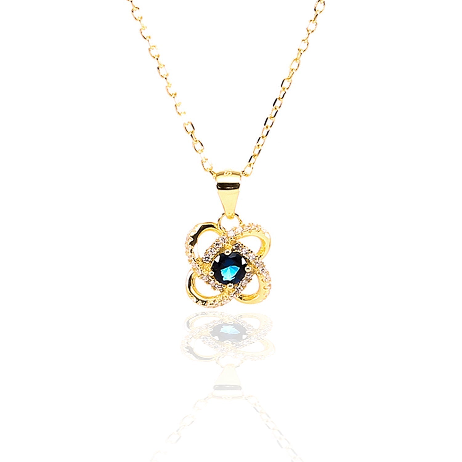 Four Leaf Clover Sapphire Pendant and Earrings Set - ARJW1005GD ARCADIO