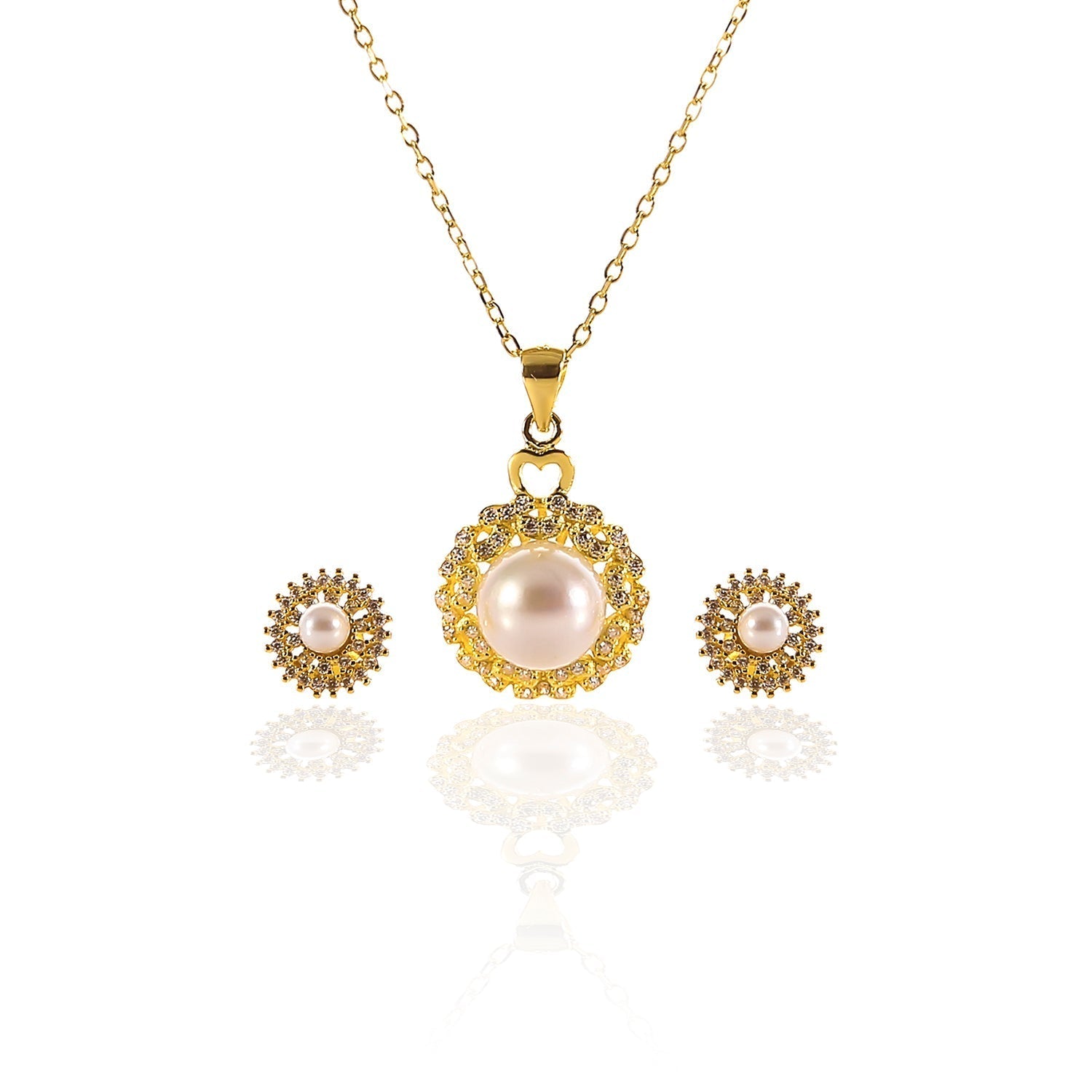 Freshwater White Pearl Pendant and Earrings Set - ARJW1002GD ARCADIO