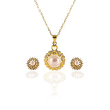 Freshwater White Pearl Pendant and Earrings Set - ARJW1002GD ARCADIO