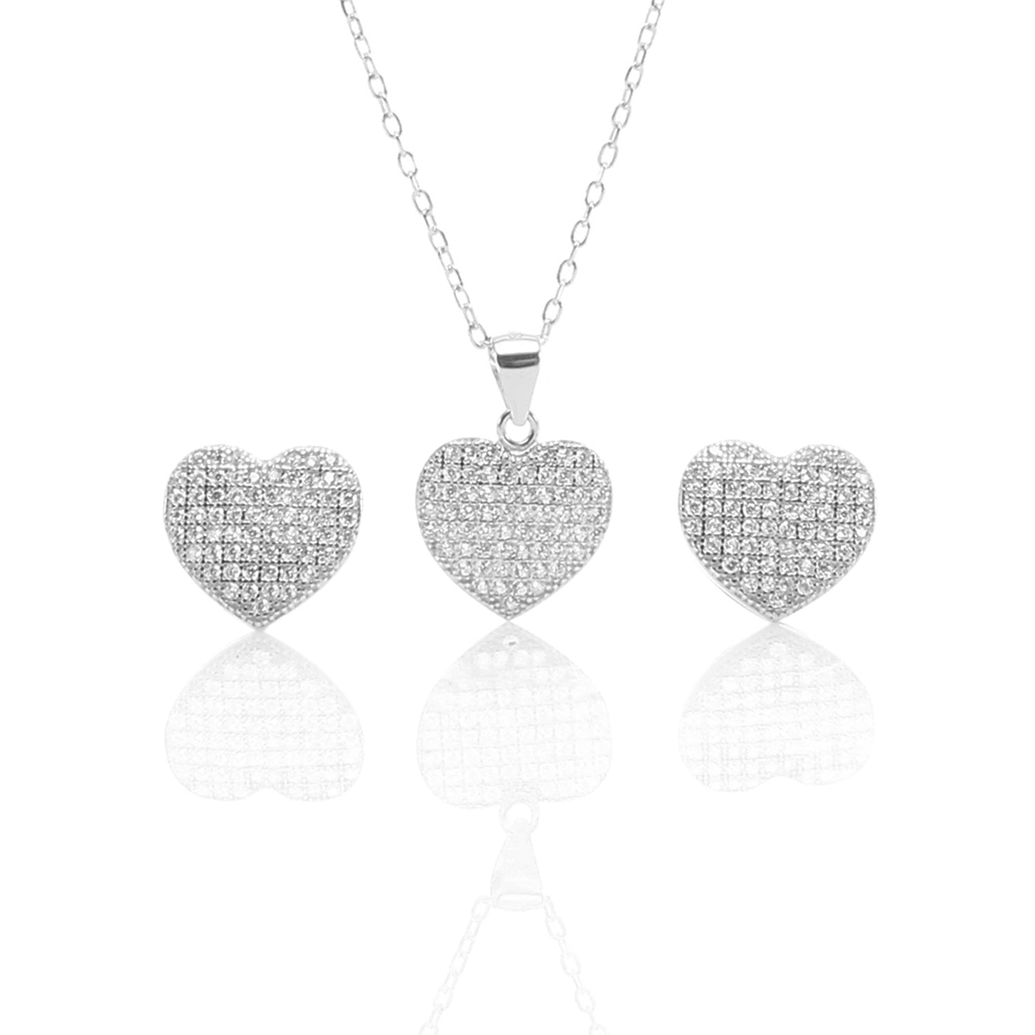 Heart Shaped Pendant Necklace and Earring Set - ARJW1009RD ARCADIO