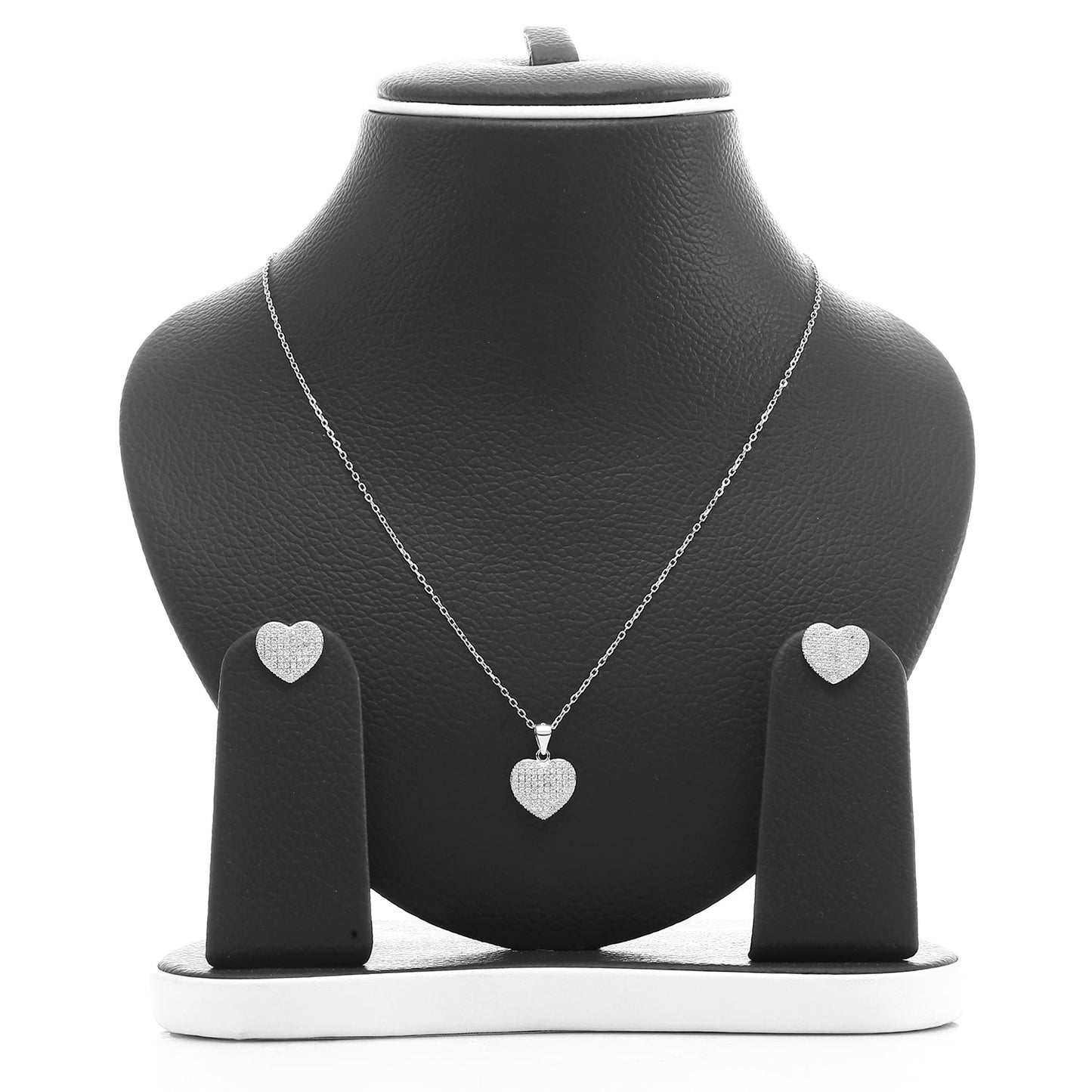 Heart Shaped Pendant Necklace and Earring Set - ARJW1009RD ARCADIO