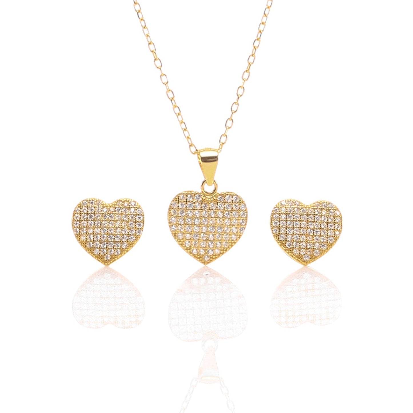 Heart Shaped Pendant Necklace and Earrings Set - ARJW1009GD ARCADIO