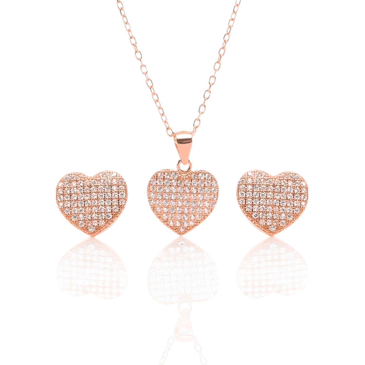 Heart Shaped Pendant Necklace and Earrings Set - ARJW1009RG ARCADIO