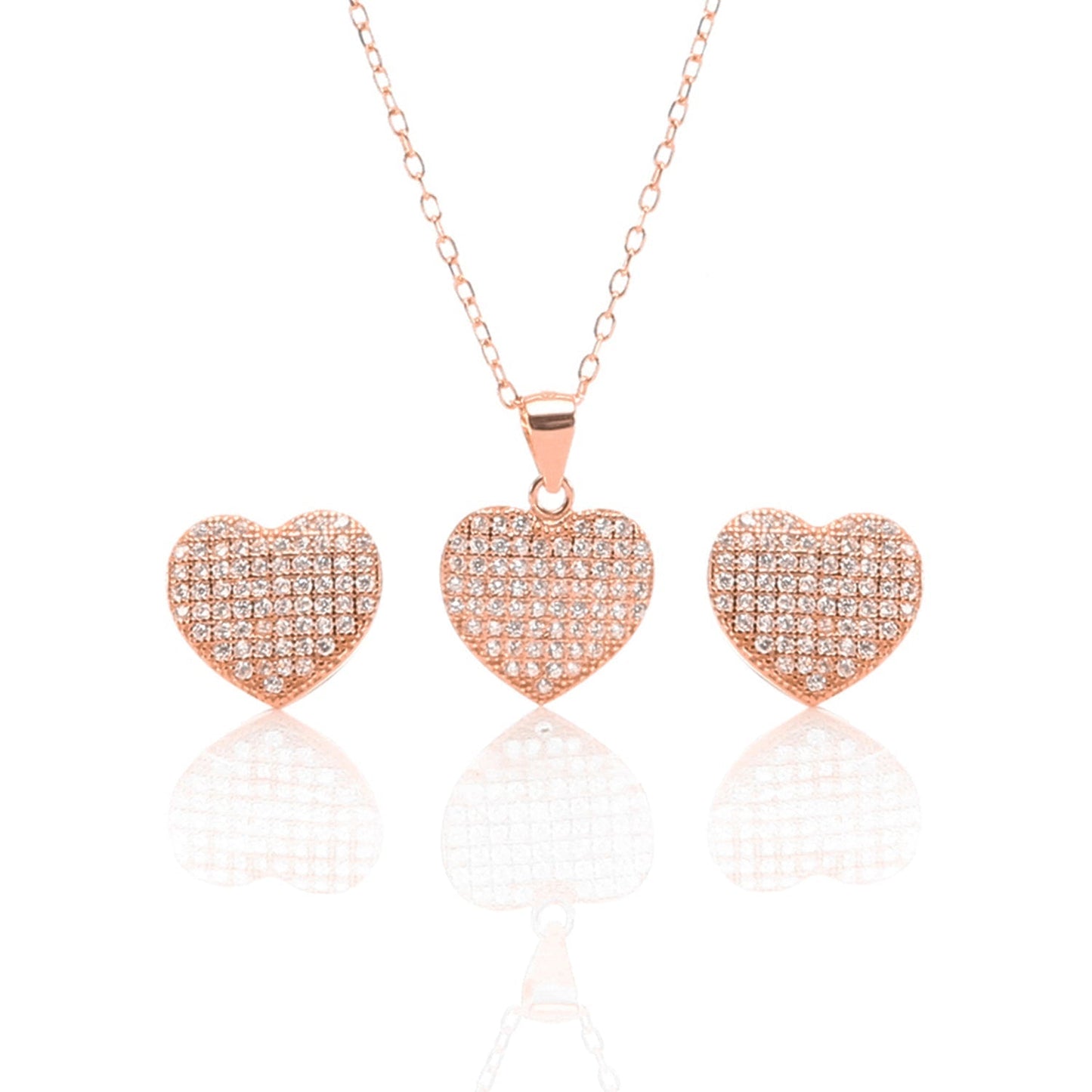 Heart Shaped Pendant Necklace and Earrings Set ARJW1009RG