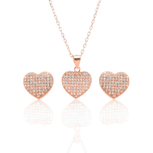 Heart Shaped Pendant Necklace and Earrings Set - ARJW1009RG ARCADIO