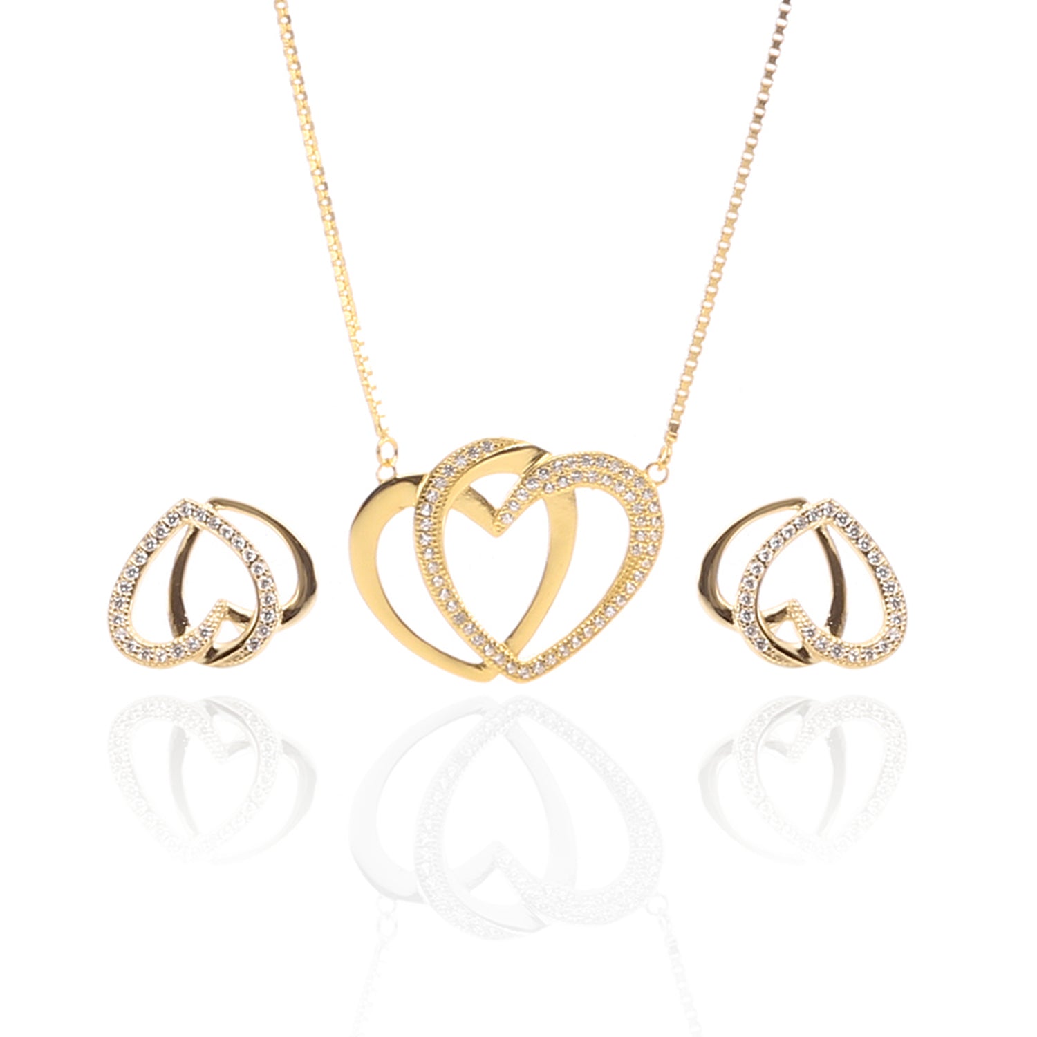 Interlocking Hearts Pendant Necklace and Earrings Set - ARJW1025GD ARCADIO