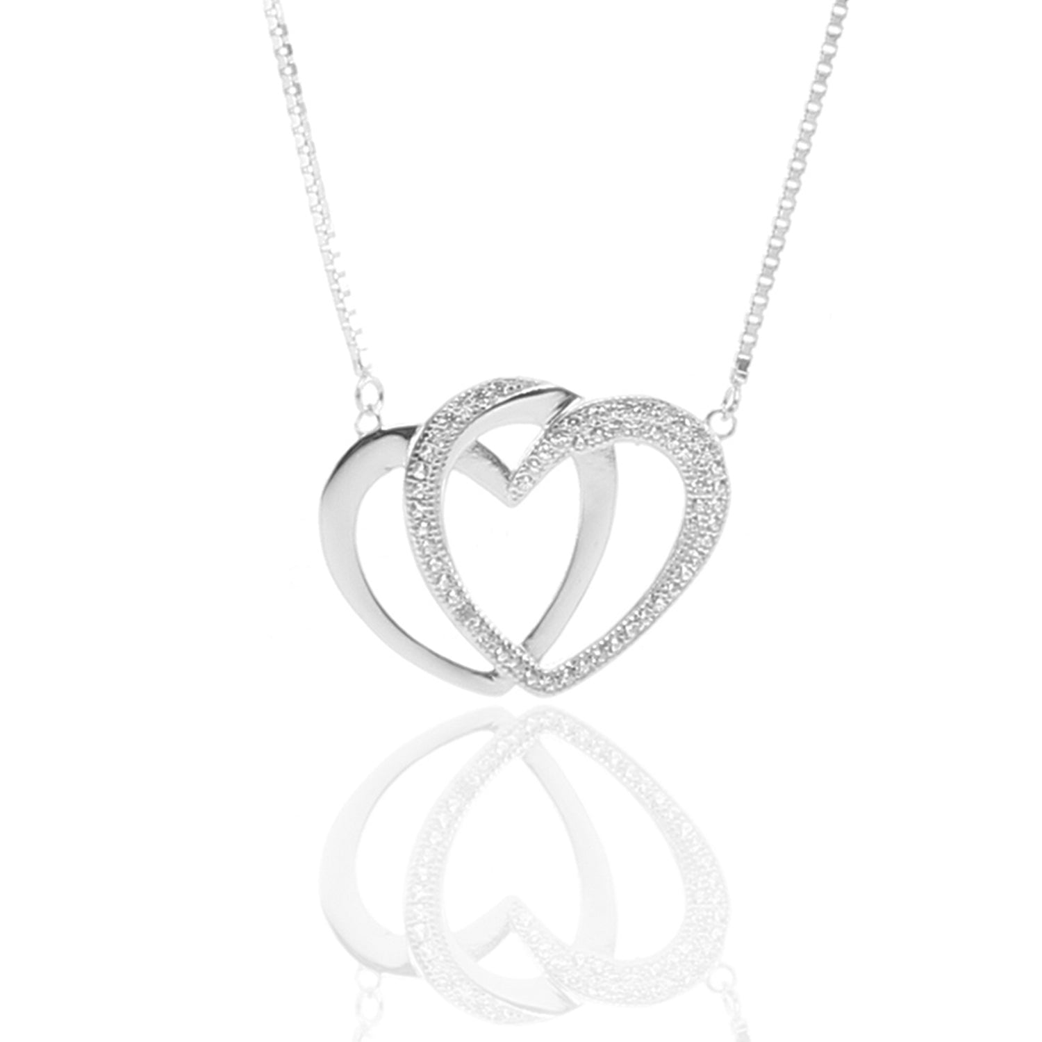 Interlocking Hearts Pendant Necklace and Earrings Set - ARJW1025RD ARCADIO