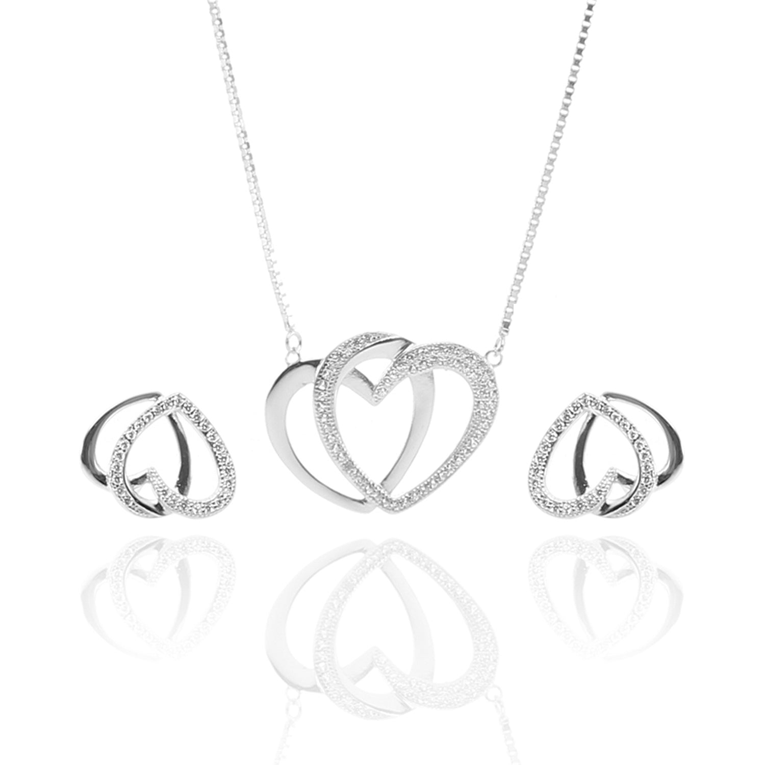 Interlocking Hearts Pendant Necklace and Earrings Set - ARJW1025RD ARCADIO