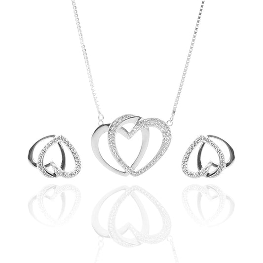 Interlocking Hearts Pendant Necklace and Earrings Set - ARJW1025RD ARCADIO