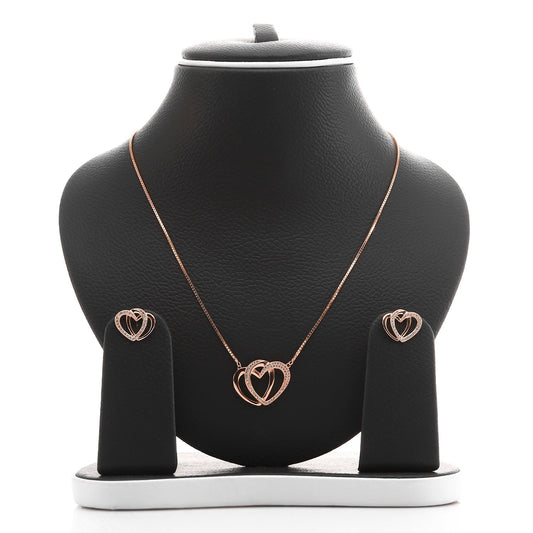 Interlocking Hearts Pendant Necklace and Earrings Set - ARJW1025RG ARCADIO