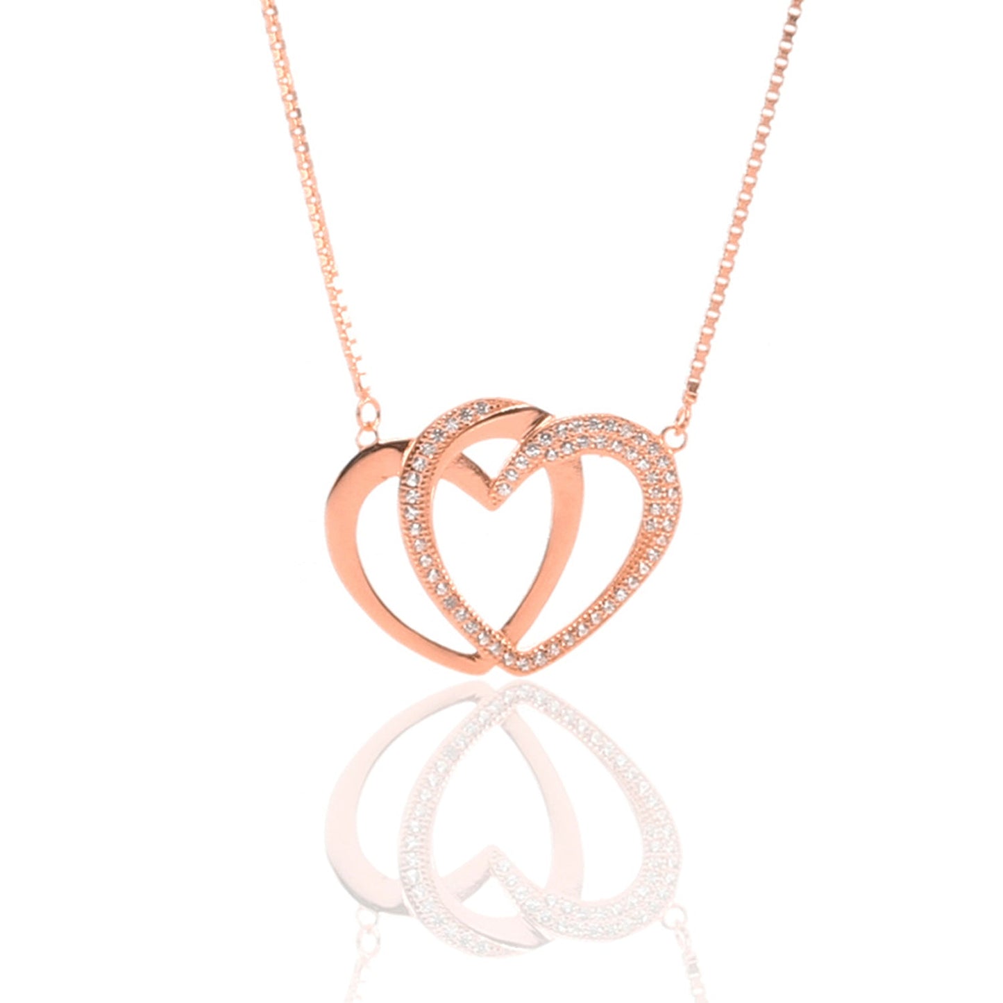 Interlocking Hearts Pendant Necklace and Earrings Set - ARJW1025RG ARCADIO