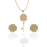 Key To My Heart Pendant Necklace and Earrings Set - ARJW1012GD ARCADIO