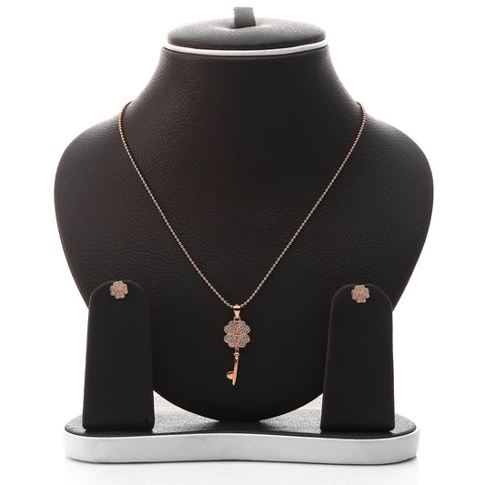 Key to My Heart Pendant Necklace and Earrings Set - ARJW1012RG ARCADIO