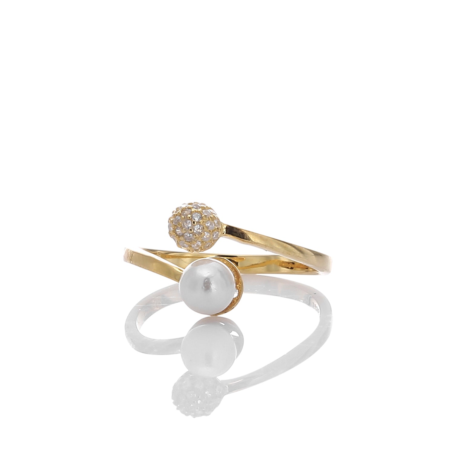 Luminous Glow White Crystal and Pearl Adjustable Ring - ARJWR1039GD ARCADIO
