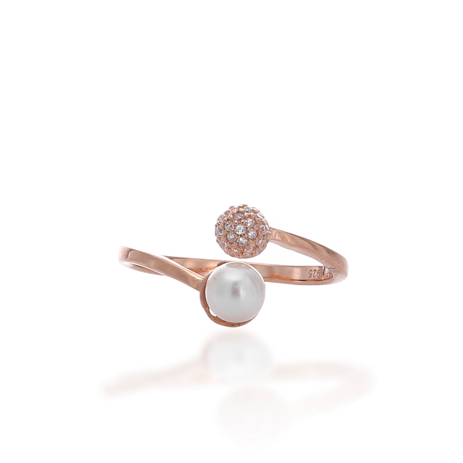 Luminous Glow White Crystal and Pearl Adjustable Ring - ARJWR1039RG ARCADIO