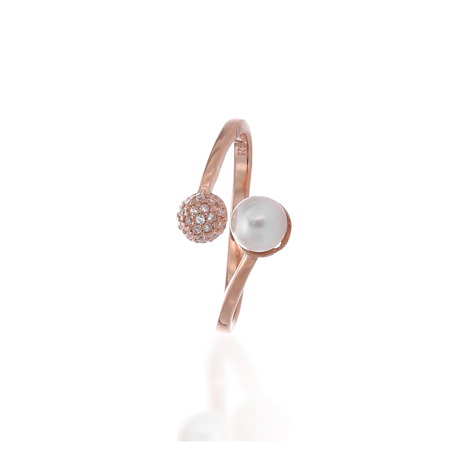 Luminous Glow White Crystal and Pearl Adjustable Ring - ARJWR1039RG ARCADIO