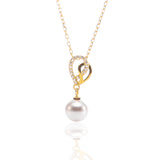 Open Heart Freshwater Hanging Pearl Pendant Necklace and Earrings Set - ARJW1026GD ARCADIO