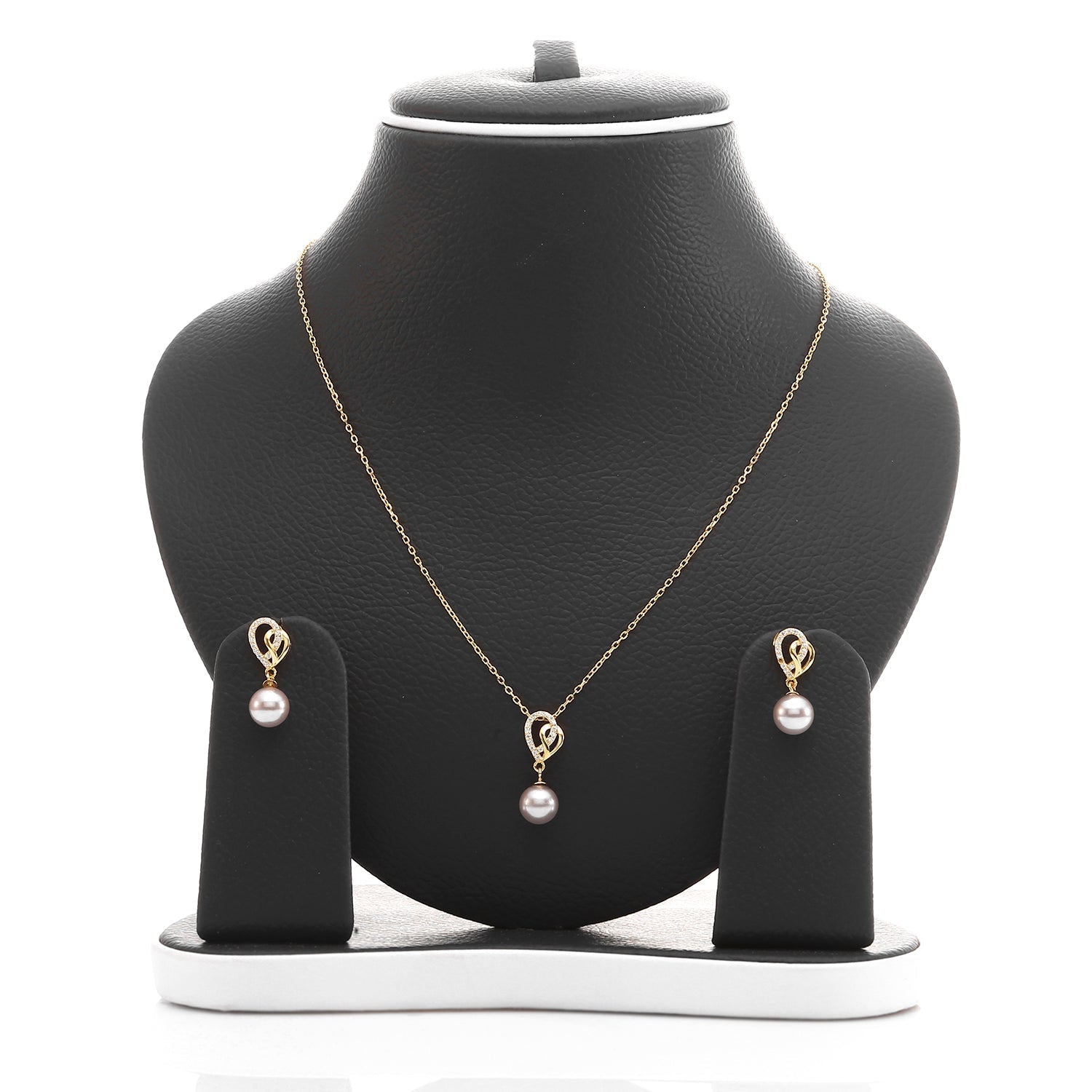 Open Heart Freshwater Hanging Pearl Pendant Necklace and Earrings Set - ARJW1026GD ARCADIO