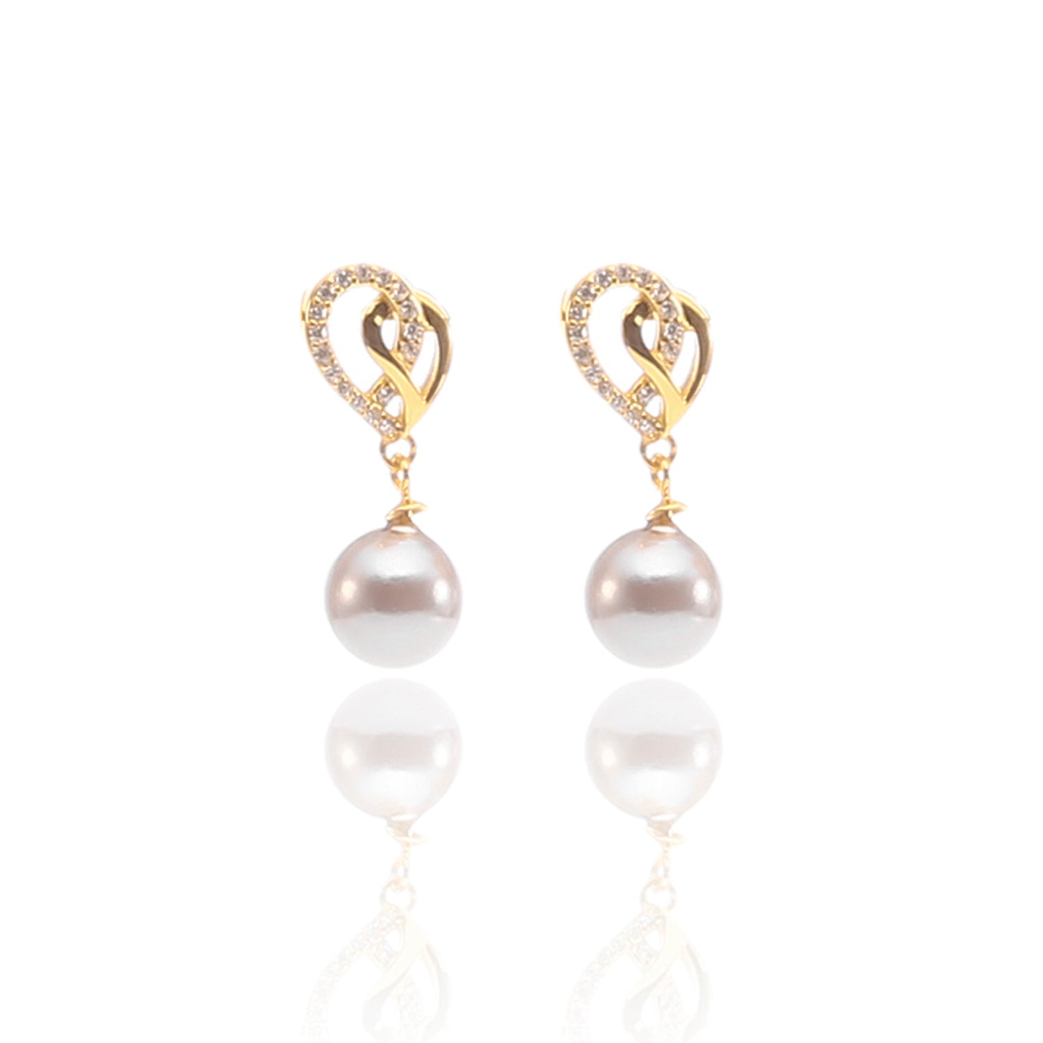 Open Heart Freshwater Hanging Pearl Pendant Necklace and Earrings Set - ARJW1026GD ARCADIO