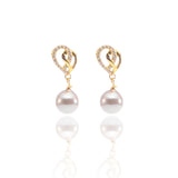 Open Heart Freshwater Hanging Pearl Pendant Necklace and Earrings Set - ARJW1026GD ARCADIO