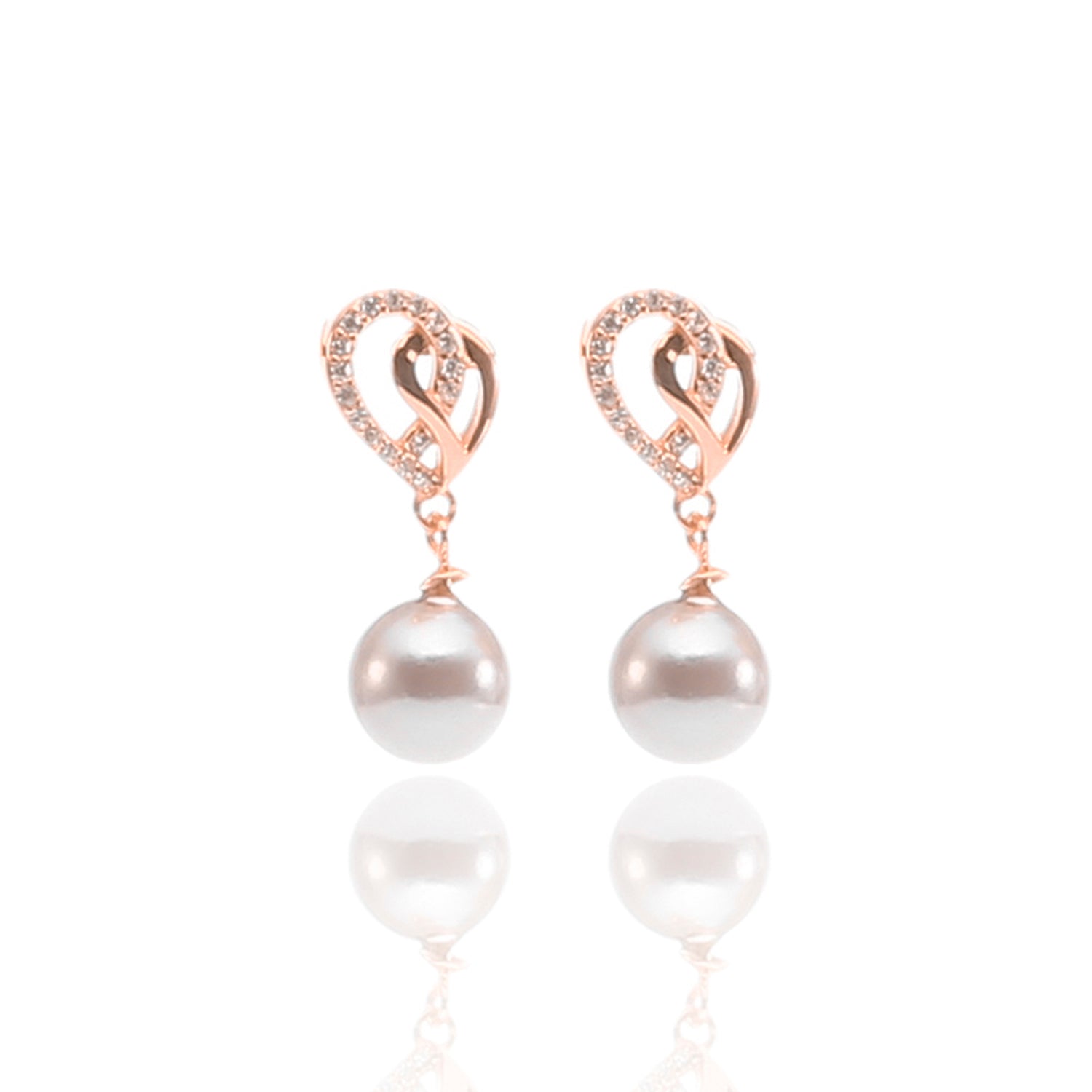 Open Heart Freshwater Hanging Pearl Pendant Necklace and Earrings Set - ARJW1026RG ARCADIO