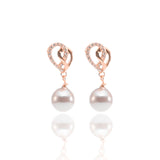 Open Heart Freshwater Hanging Pearl Pendant Necklace and Earrings Set - ARJW1026RG ARCADIO