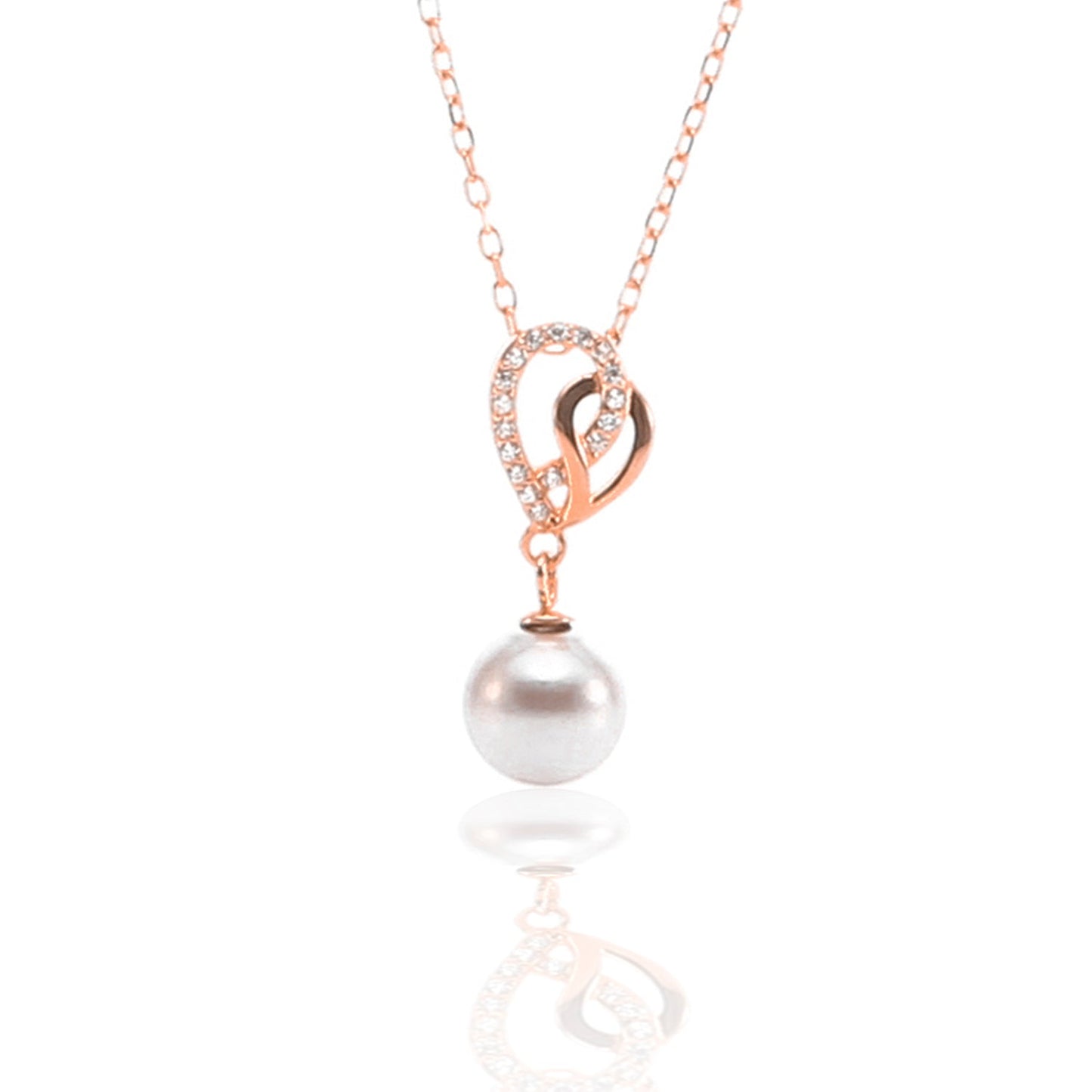 Open Heart Freshwater Hanging Pearl Pendant Necklace and Earrings Set - ARJW1026RG ARCADIO