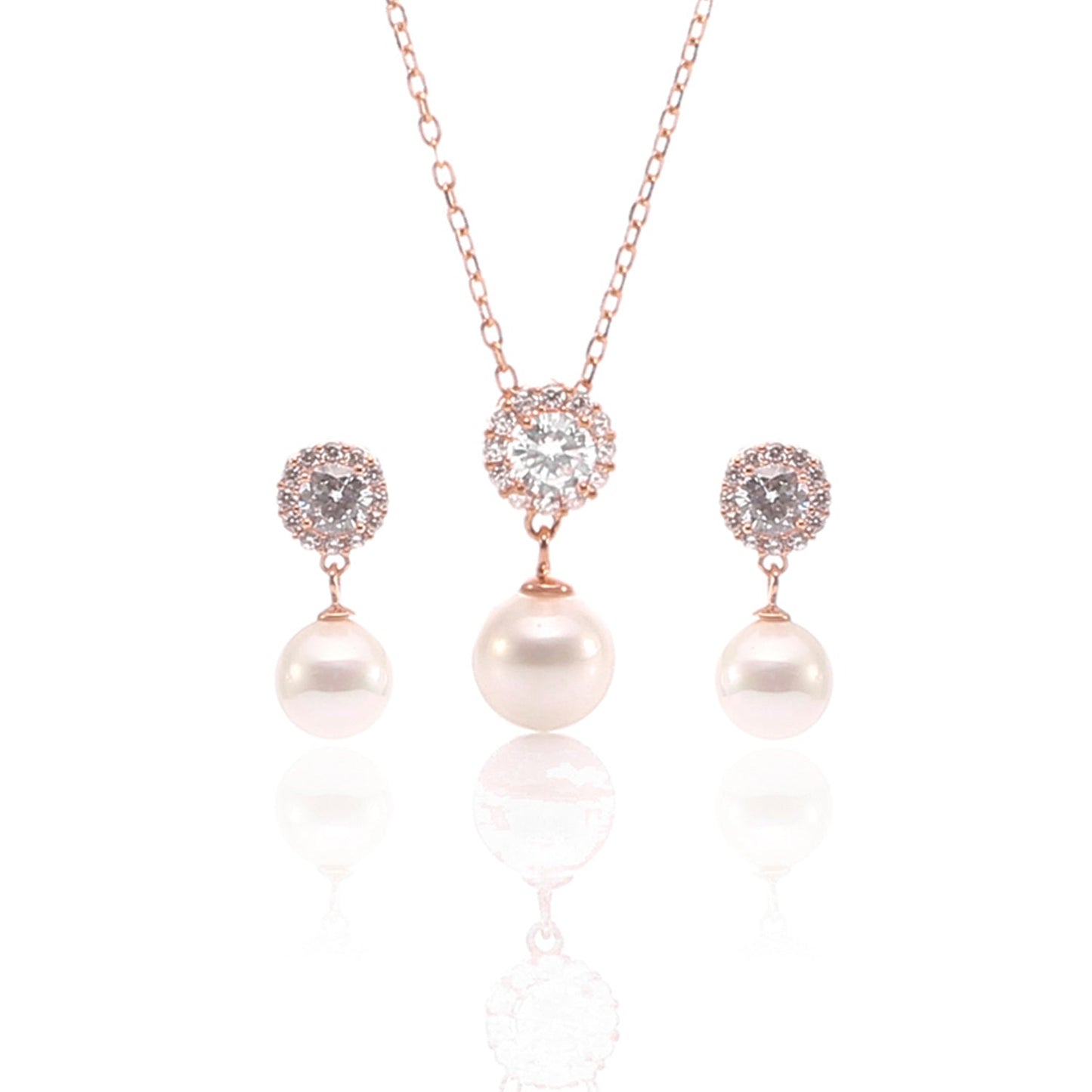 Pearl Teardrop Pendant Necklace and Earrings Set - ARJWR1027RG ARCADIO