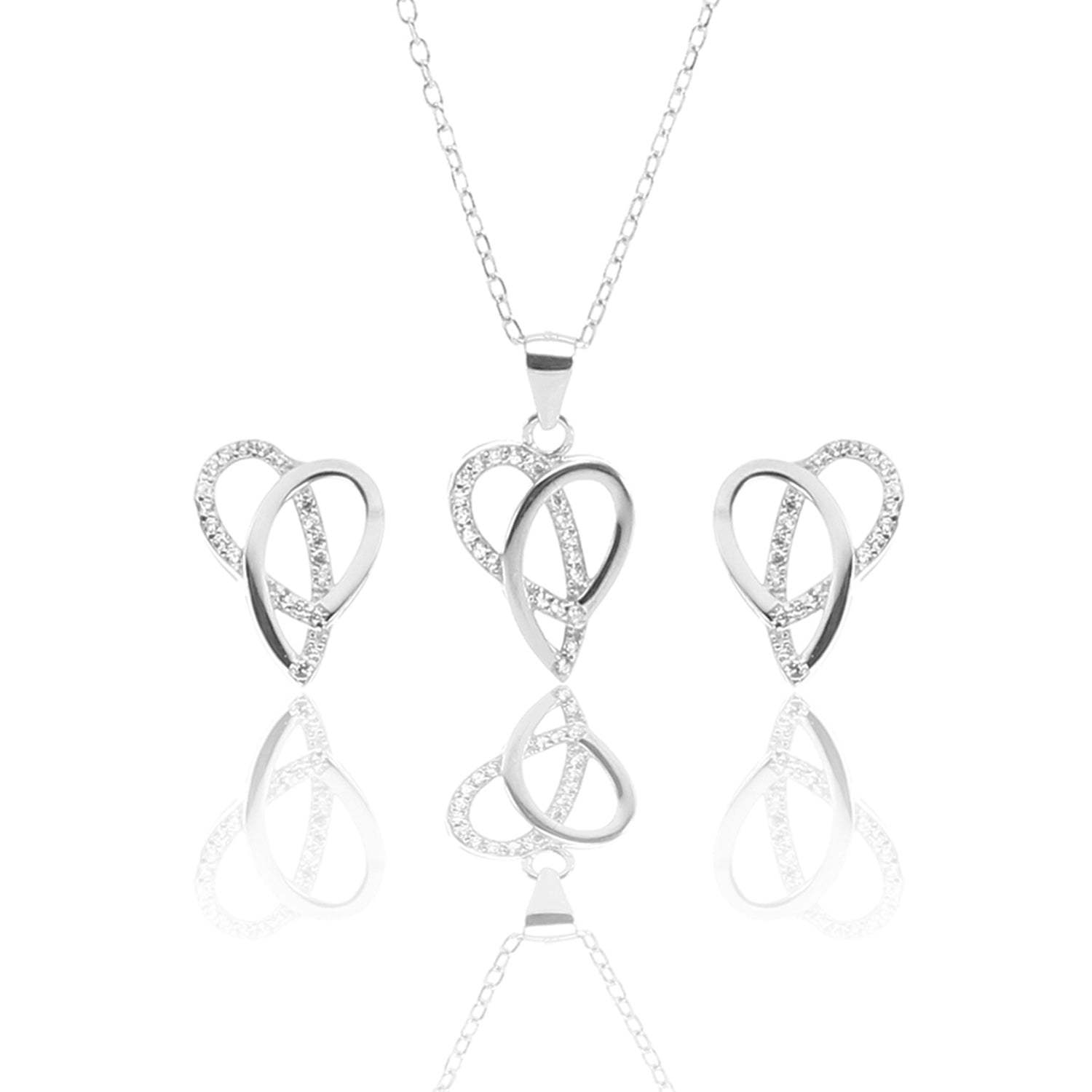 Ribbons of Love Pendant Necklace and Earrings Set - ARJW1007RD ARCADIO