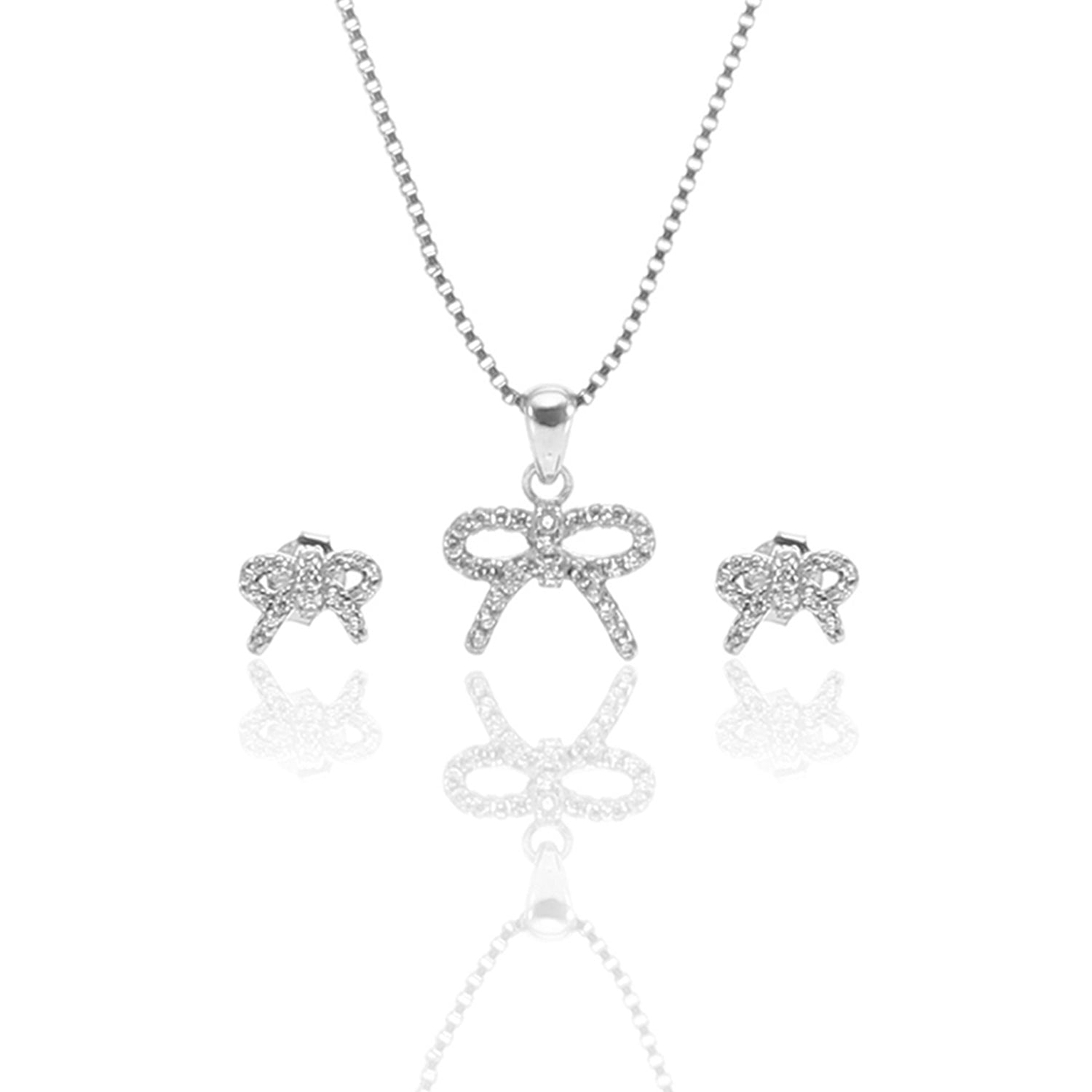 Sparkling Bow Pendant Necklace and Earrings Set - ARJW1010RD ARCADIO