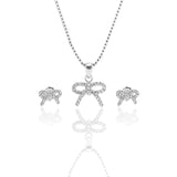 Sparkling Bow Pendant Necklace and Earrings Set - ARJW1010RD ARCADIO
