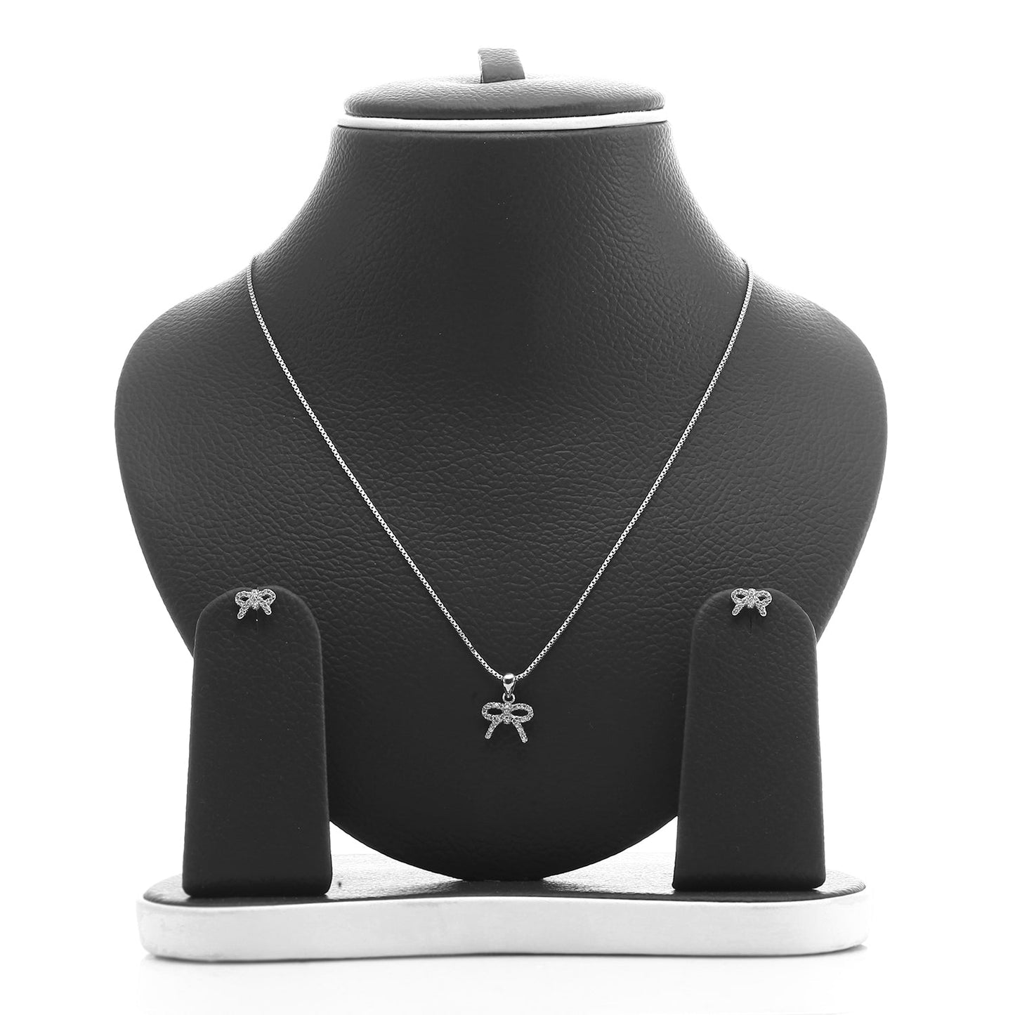 Sparkling Bow Pendant Necklace and Earrings Set - ARJW1010RD ARCADIO