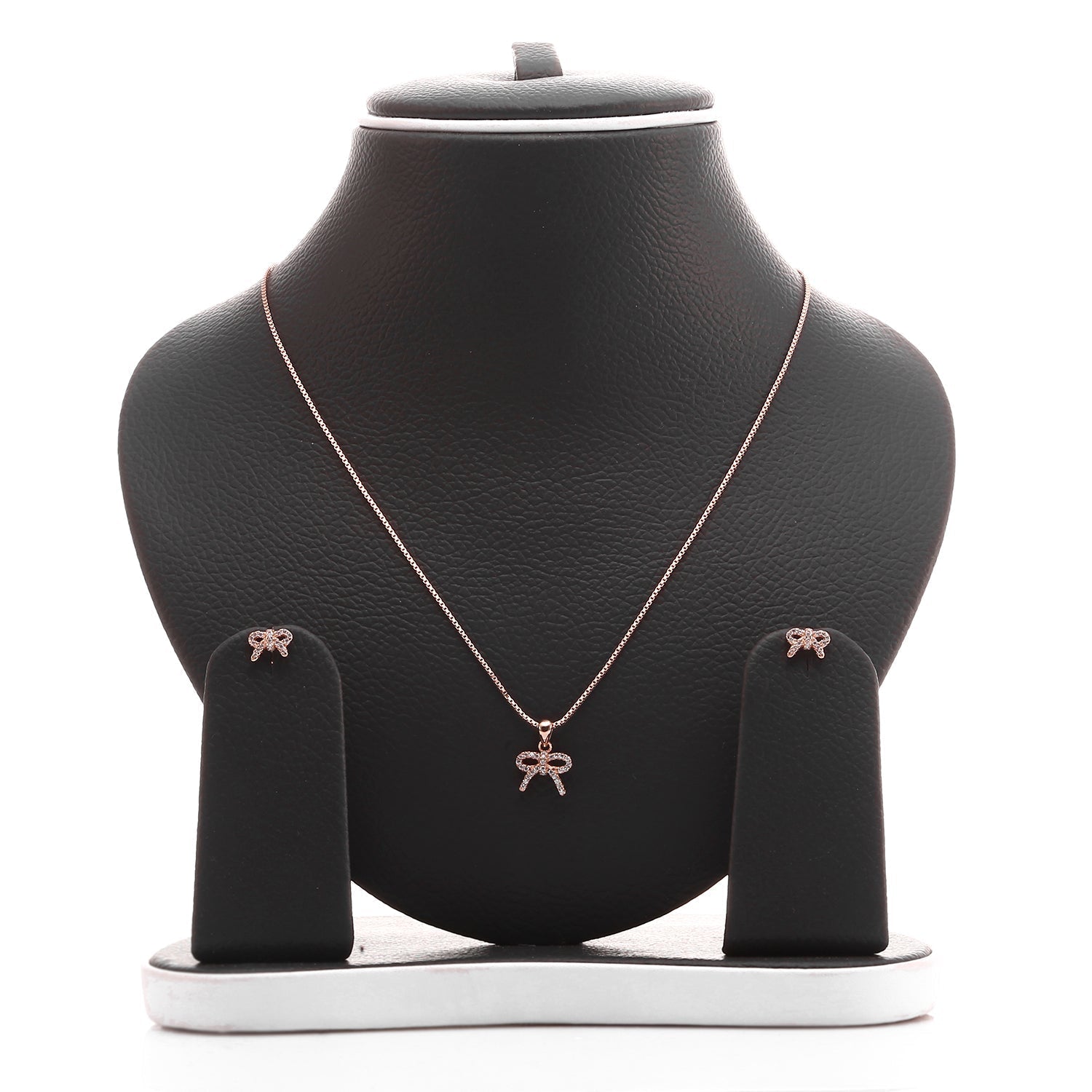 Sparkling Bow Pendant Necklace and Earrings Set - ARJW1010RG ARCADIO