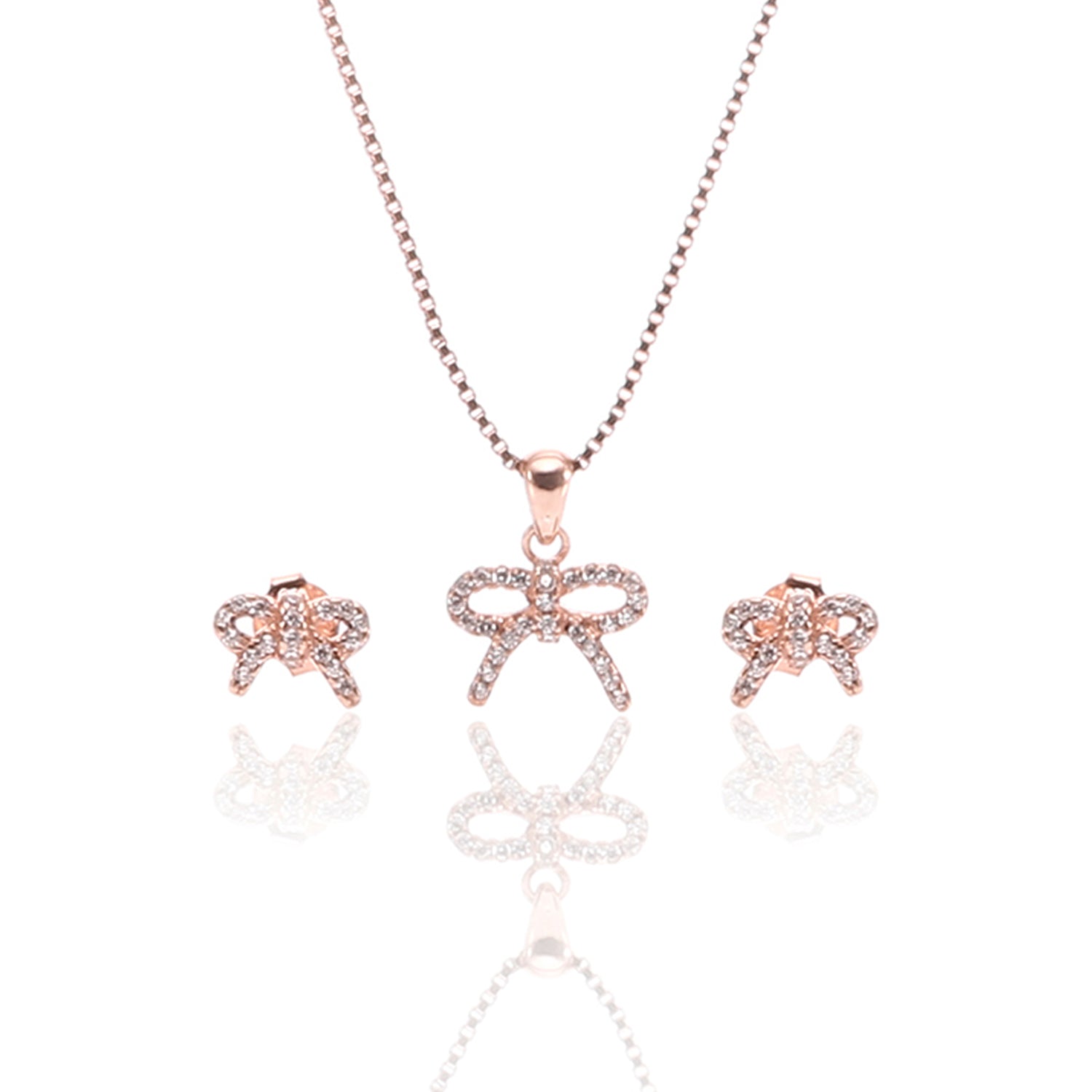 Sparkling Bow Pendant Necklace and Earrings Set - ARJW1010RG ARCADIO