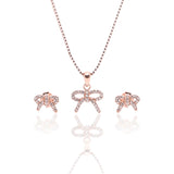 Sparkling Bow Pendant Necklace and Earrings Set - ARJW1010RG ARCADIO