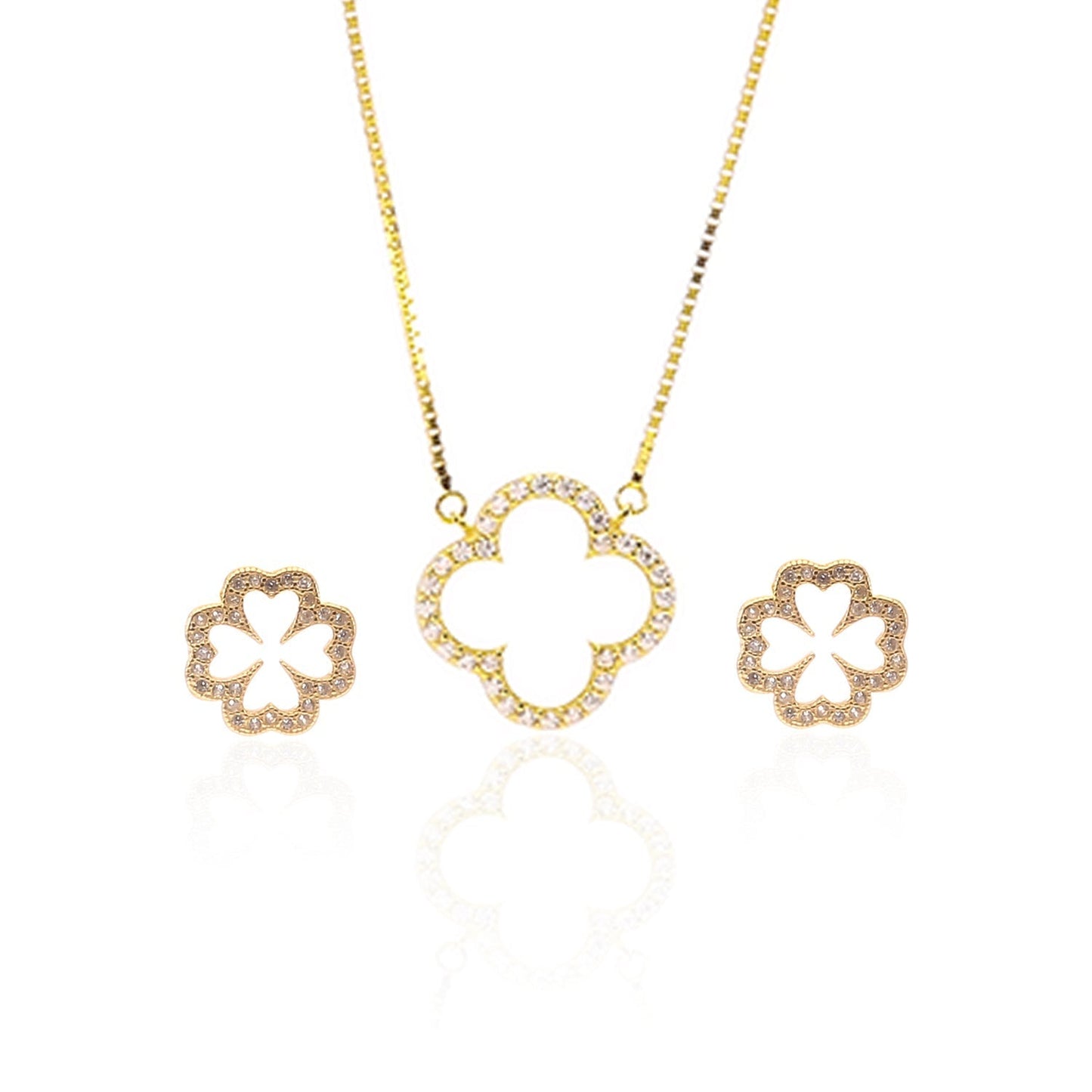 Sparkling Clover Pendant Necklace and Earrings Set - ARJW1022GD ARCADIO
