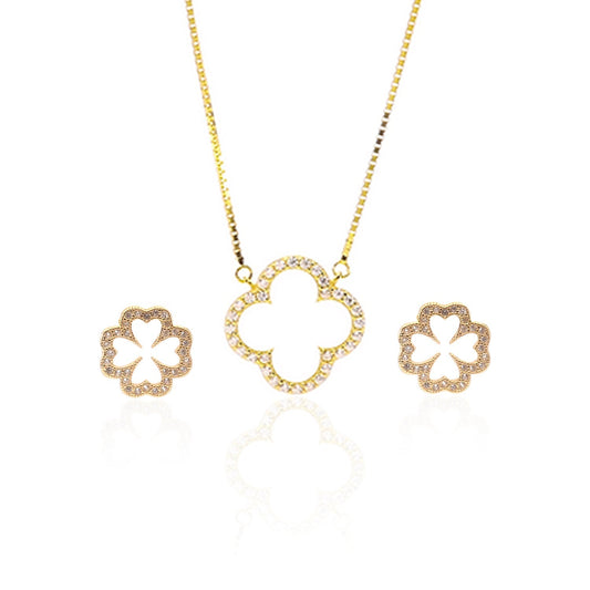 Sparkling Clover Pendant Necklace and Earrings Set - ARJW1022GD ARCADIO